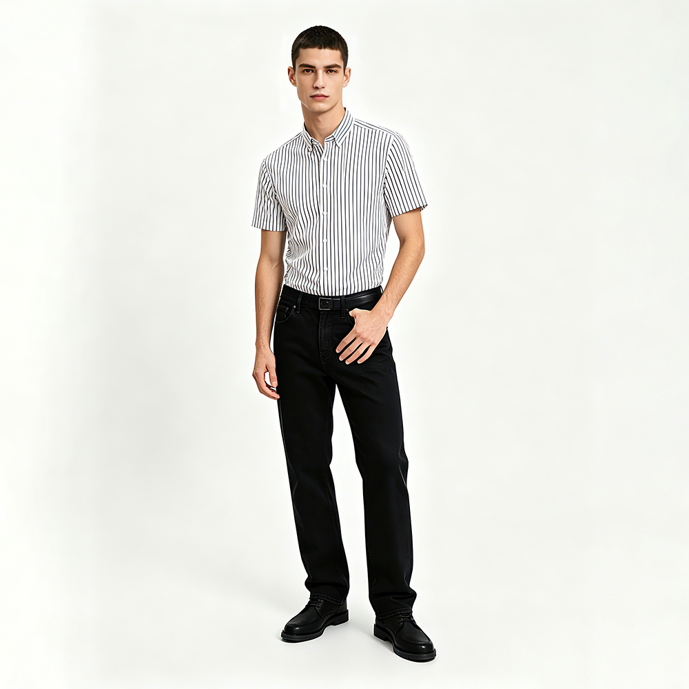 Chemise &agrave; manches courtes en coton &agrave; larges rayures pour hommes